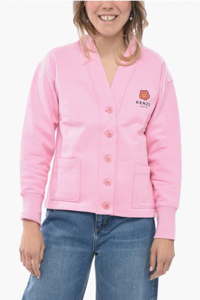 Kenzo Fleece Jersey Poppy Cardigan With Patch Pockets In Pink