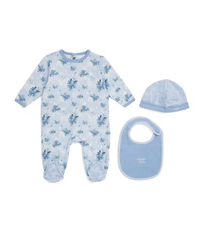 Kenzo Kids' Floral All-in-one, Hat And Bib Set In Blue