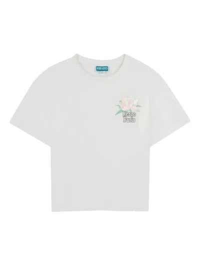 Kenzo Kids' Floral-detail T-shirt In White