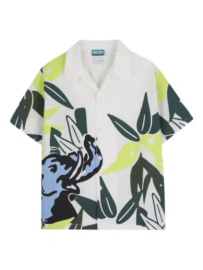 Kenzo Kids' Floral Elephant-motif Shirt In Multi