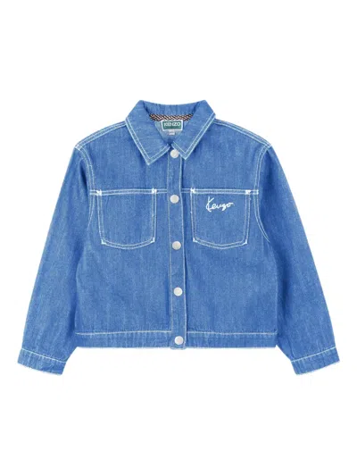 Kenzo Kids' Floral-embroidered Denim Jacket In Blue