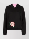 Kenzo Black Floral Embroidery Hoodie Double Face In Black