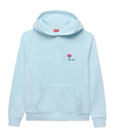 Kenzo Floral Embroidered Hoodie In Blue