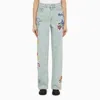 KENZO FLORAL EMBROIDERED LIGHT BLUE DENIM JEANS FOR WOMEN