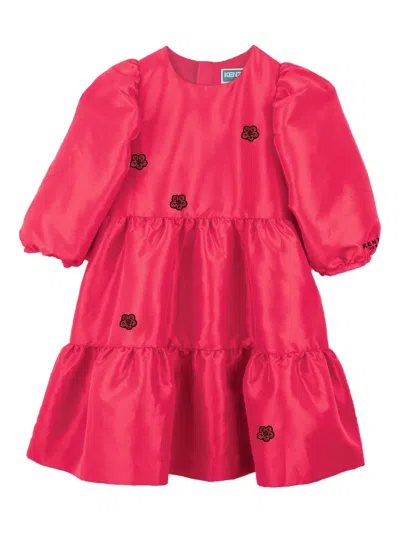 Kenzo Babies' Floral-embroidered Ruffled Dress In Red
