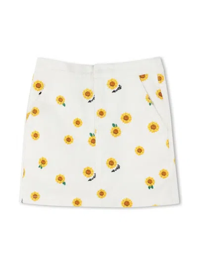 Kenzo Kids' Floral-embroidered Skirt In White