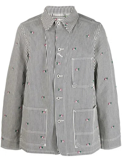 Kenzo Flower Striped Cotton Shirt In Denim