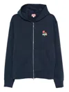 Kenzo Crewneck Sweater With Floral Motif And Hood In Blue