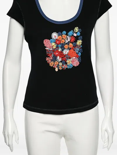 Pre-owned Kenzo Floral-embroidery Cotton T-shirt