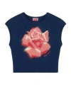 Kenzo Floral Intarsia-knit Cropped Top In Blue