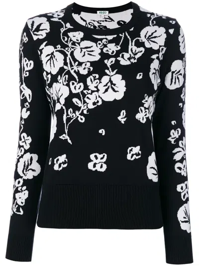 Kenzo Floral Leaf Intarsia Jumper In Black