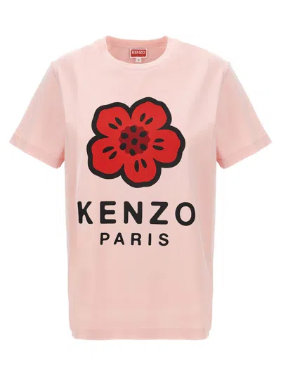 Kenzo Floral Logo Printed Crewneck T In Pink