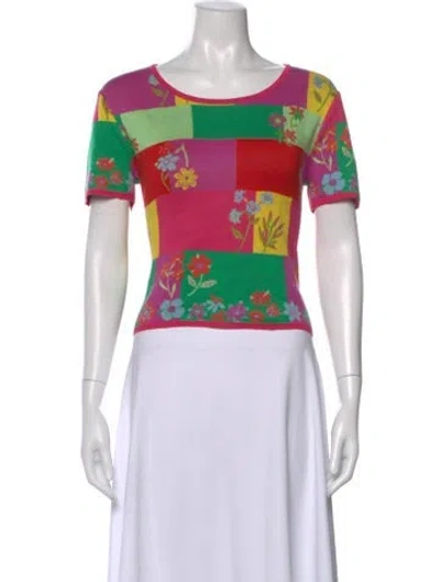 Pre-owned Kenzo Floral Print Bateau Neckline T-shirt In Pink