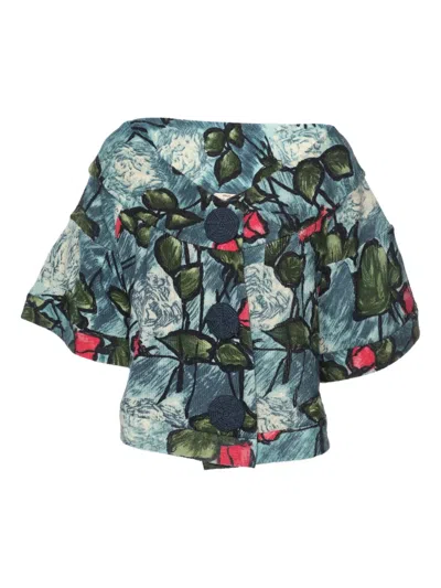 Pre-owned Kenzo Floral-print Blouse In Blue