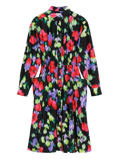 Kenzo Floral-print Buttoned Midi Dress In Black