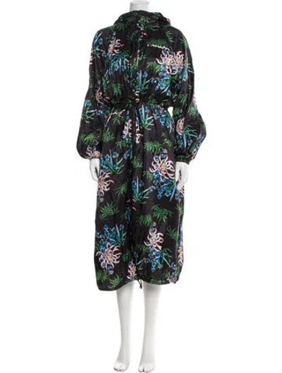 Pre-owned Kenzo Floral Print Coat In Black