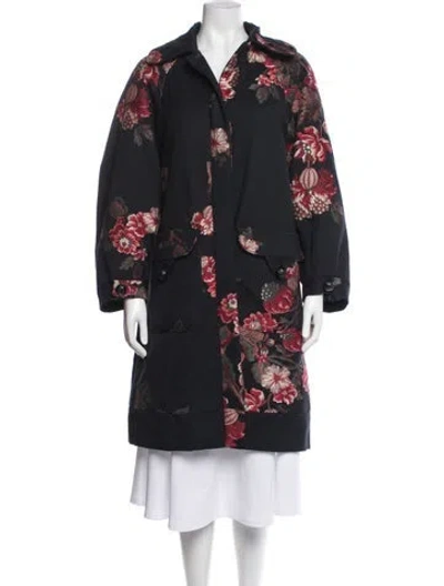 Pre-owned Kenzo Floral Print Coat In Black