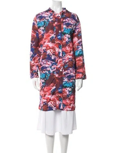 Pre-owned Kenzo Floral Print Coat In Burgundy