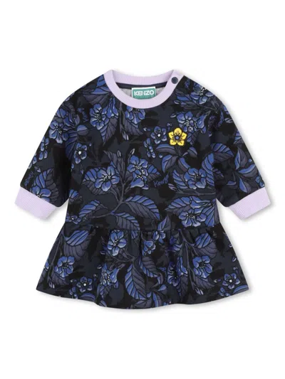 Kenzo Babies' Floral-print Cotton Dress In Blue