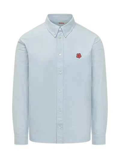 Kenzo Floral Print Cotton Shirt In Light Blue