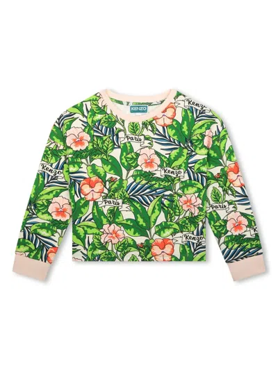 Kenzo Kids' Floral-print Cotton Sweatshirt In Grün