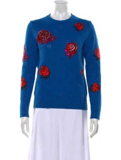 Pre-owned Kenzo Floral Print Crew Neck Sweater In Blue