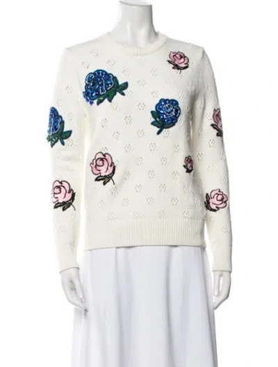 Pre-owned Kenzo Floral Print Crew Neck Sweater In White