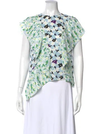 Pre-owned Kenzo Floral Print Crew Neck Top In Blue