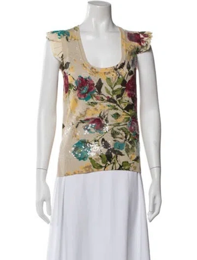 Pre-owned Kenzo Floral Print Crew Neck Top In Neutral