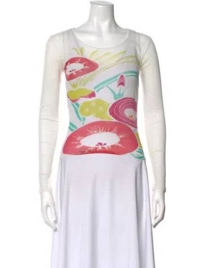 Pre-owned Kenzo Floral Print Crew Neck Top In White