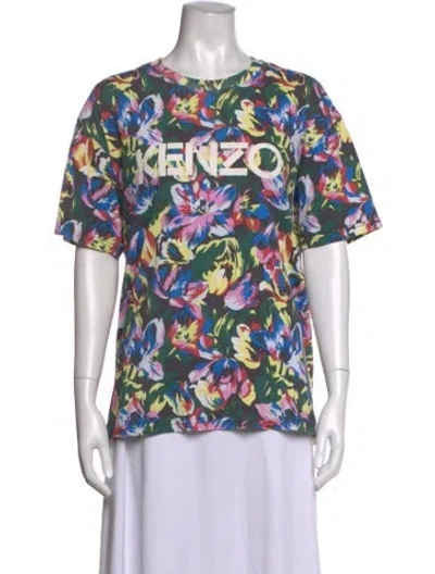 Pre-owned Kenzo Floral Print Crew Neck T-shirt In Green