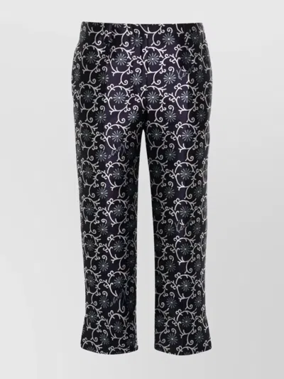 Kenzo Floral Print Cropped Trousers Jacquard In Blau