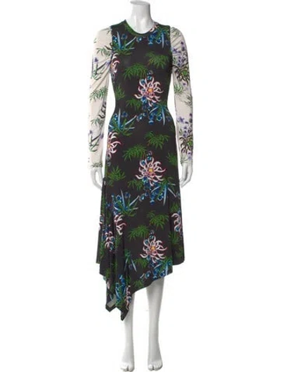 Pre-owned Kenzo Floral Print Long Dress In Black