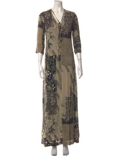 Pre-owned Kenzo Floral Print Long Dress In Brown