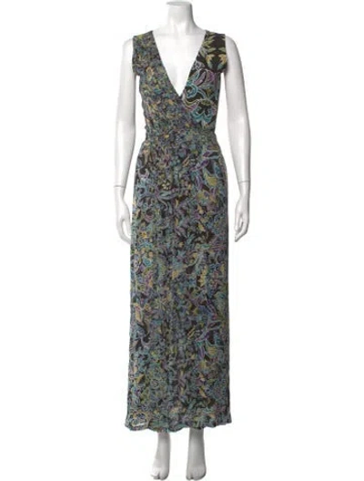 Pre-owned Kenzo Floral Print Long Dress In Green