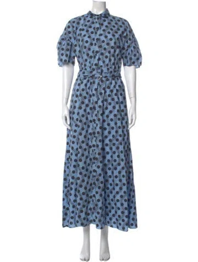 Pre-owned Kenzo Floral Print Long Dress W/ Tags In Blue