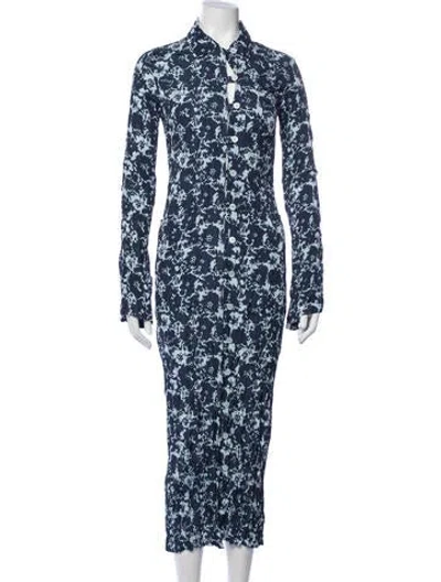 Pre-owned Kenzo Floral Print Long Dress W/ Tags In Blue