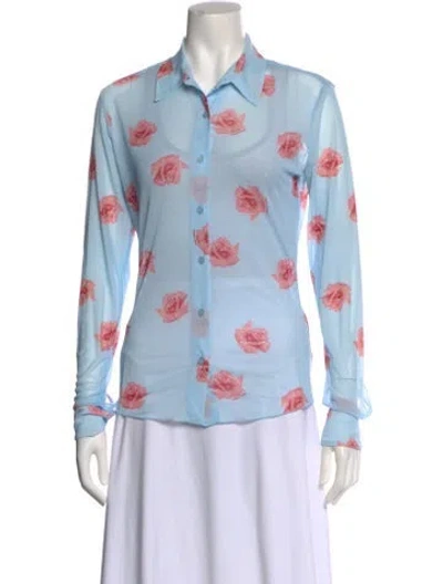 Pre-owned Kenzo Floral Print Long Sleeve Blouse In Blue