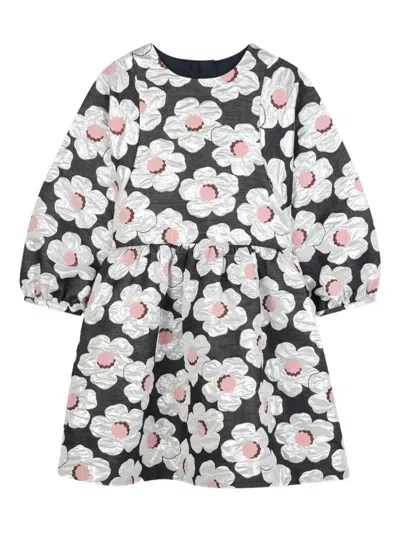 Kenzo Kids' Floral-print Long-sleeve Dress In Black