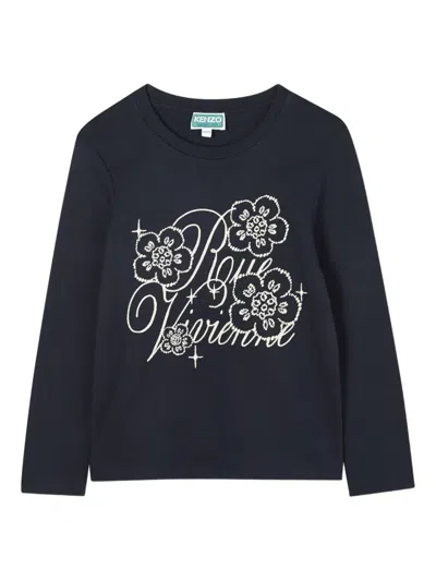 Kenzo Kids' Floral-print Long-sleeve T-shirt In Blue