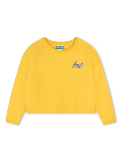 Kenzo Kids' Floral-print Long-sleeve T-shirt In Yellow