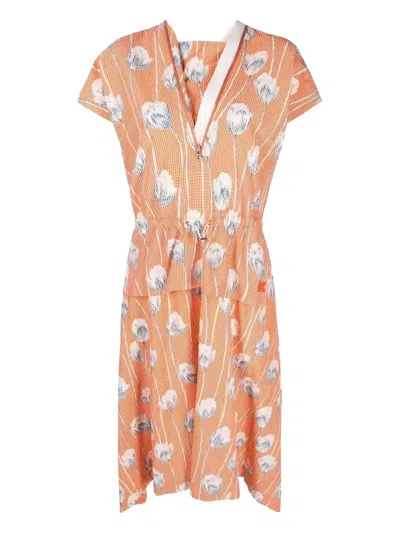 Kenzo Floral-print Midi Dress In Orange