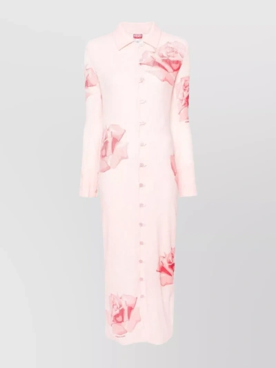 Kenzo Floral Print Midi Dress With Sleeves In Rosa