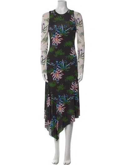 Pre-owned Kenzo Floral Print Midi Length Dress In Black