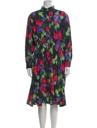 Pre-owned Kenzo Floral Print Midi Length Dress In Black