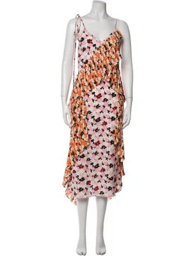 Pre-owned Kenzo Floral Print Midi Length Dress In Neutrals