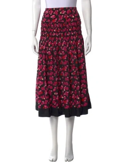 Pre-owned Kenzo Floral Print Midi Length Skirt In Red