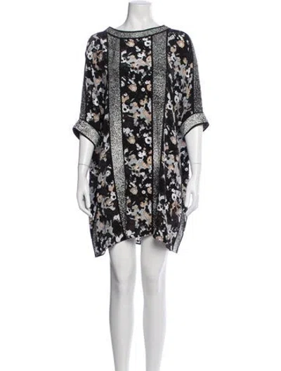 Pre-owned Kenzo Floral Print Mini Dress In Black