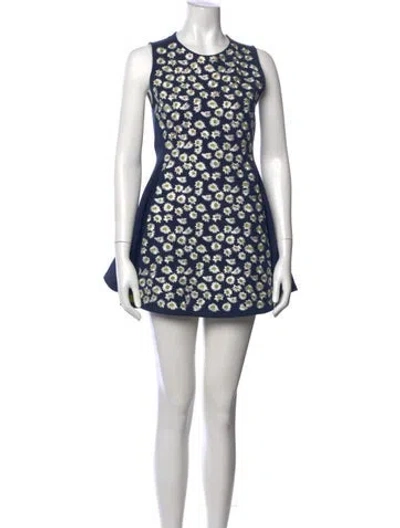 Pre-owned Kenzo Floral Print Mini Dress In Blue