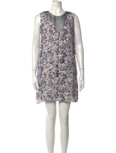 Pre-owned Kenzo Floral Print Mini Dress In Grey